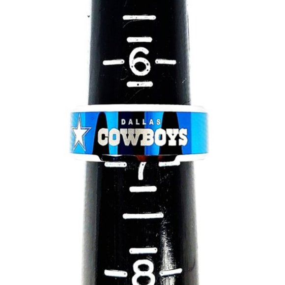 Dallas Cowboys Ring Wedding Ring 8mm Blue & Silver Ring Size 6.75 - Picture 3 of 3